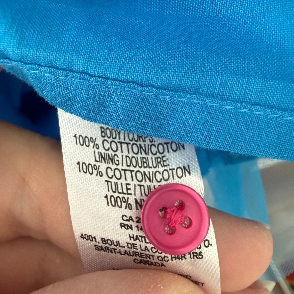 Hatley Girls Blue Chevron Pink Floral Cotton Fit and Flare Dress Size 12
